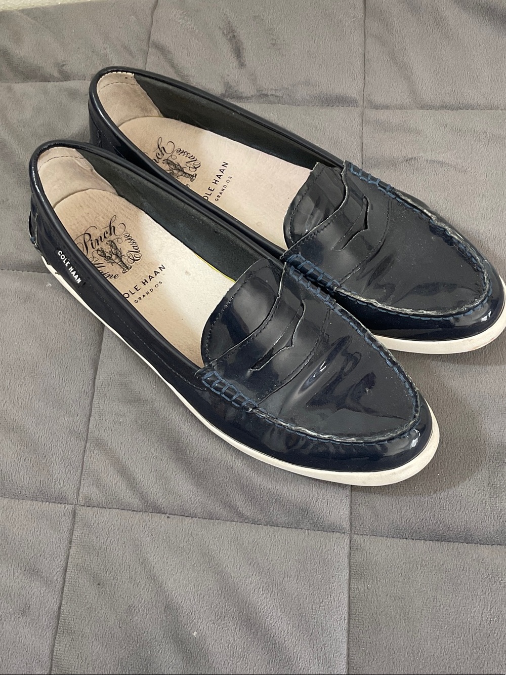 Cole Haan Grand OS Pinch Maine Classic Navy Patent Penny Loafers